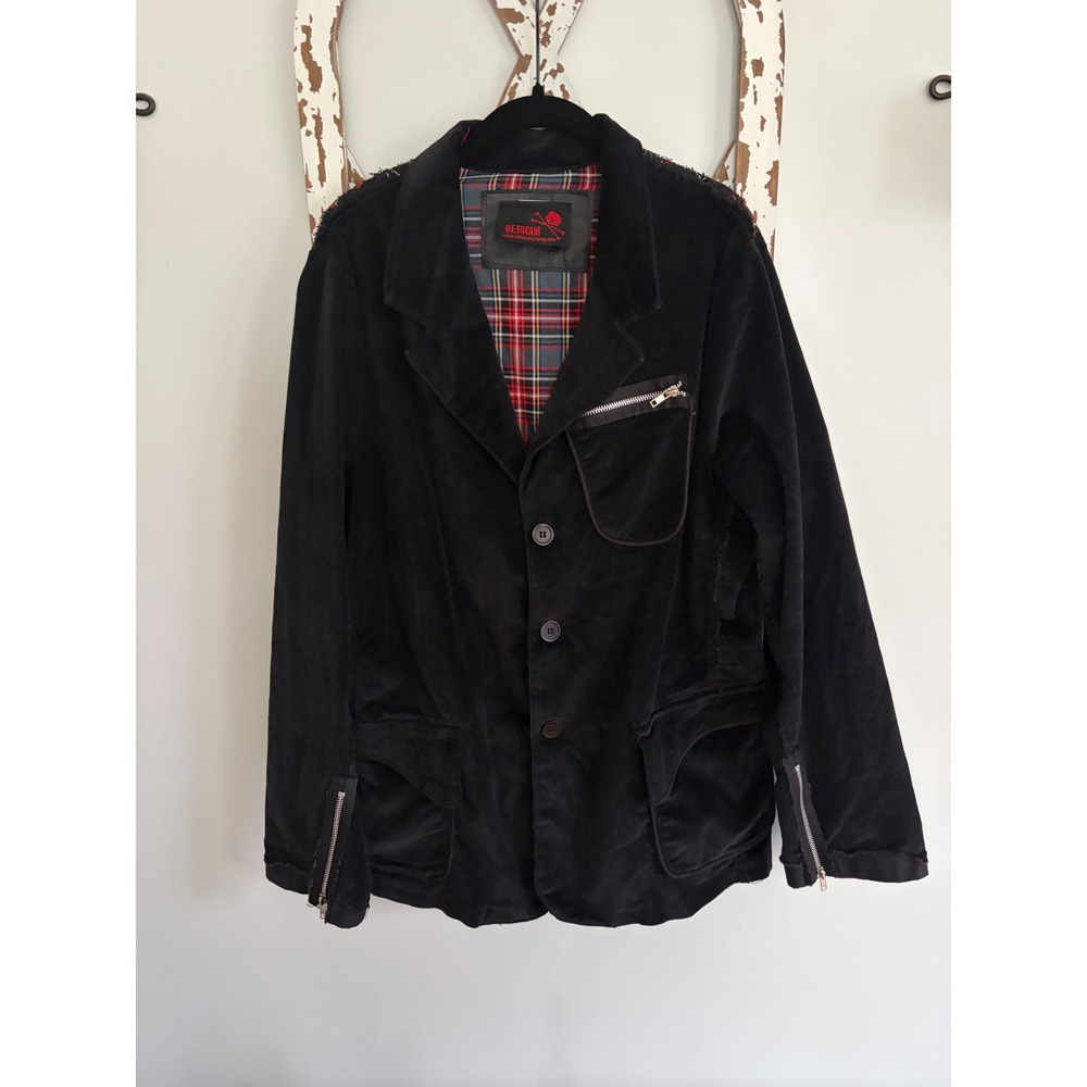 Vtg SERIOUS Clothing Velvet UK Suit Jacket  XL Mall Goth Punk Grunge 90's Y2K